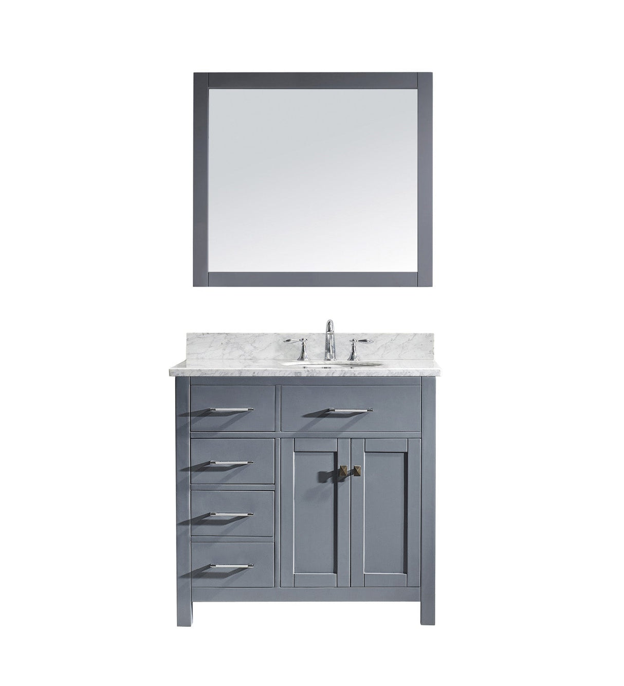 Virtu USA Caroline Parkway 36" Single Bath Vanity with Marble Top and Round Sink with Brushed Nickel Faucet and Mirror - Luxe Bathroom Vanities