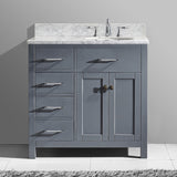 Virtu USA Caroline Parkway 36" Single Bath Vanity with Italian Carrara White Marble Top and Round Sink