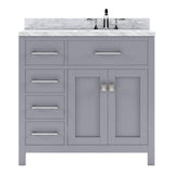 Virtu USA Caroline Parkway 36" Single Bath Vanity with Italian Carrara White Marble Top and Round Sink - Luxe Bathroom Vanities