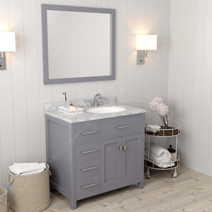 Virtu USA Caroline Parkway 36" Single Bath Vanity with Italian Carrara White Marble Top and Square Sink with Polished Chrome Faucet with Matching Mirror