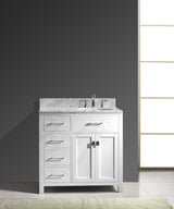 Virtu USA Caroline Parkway 36" Single Bath Vanity with Italian Carrara White Marble Top and Round Sink