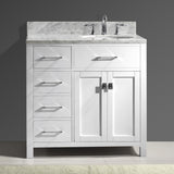 Virtu USA Caroline Parkway 36" Single Bath Vanity with Italian Carrara White Marble Top and Round Sink