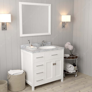 Virtu USA Caroline Parkway 36" Single Bath Vanity with White Marble Top and Round Sink with Matching Mirror