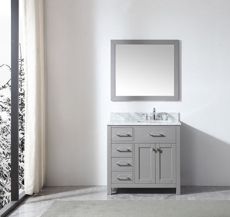 Virtu USA Caroline Parkway 36" Single Bath Vanity with Marble Top and Square Sink with Polished Chrome Faucet and Mirror - Luxe Bathroom Vanities Luxury Bathroom Fixtures Bathroom Furniture