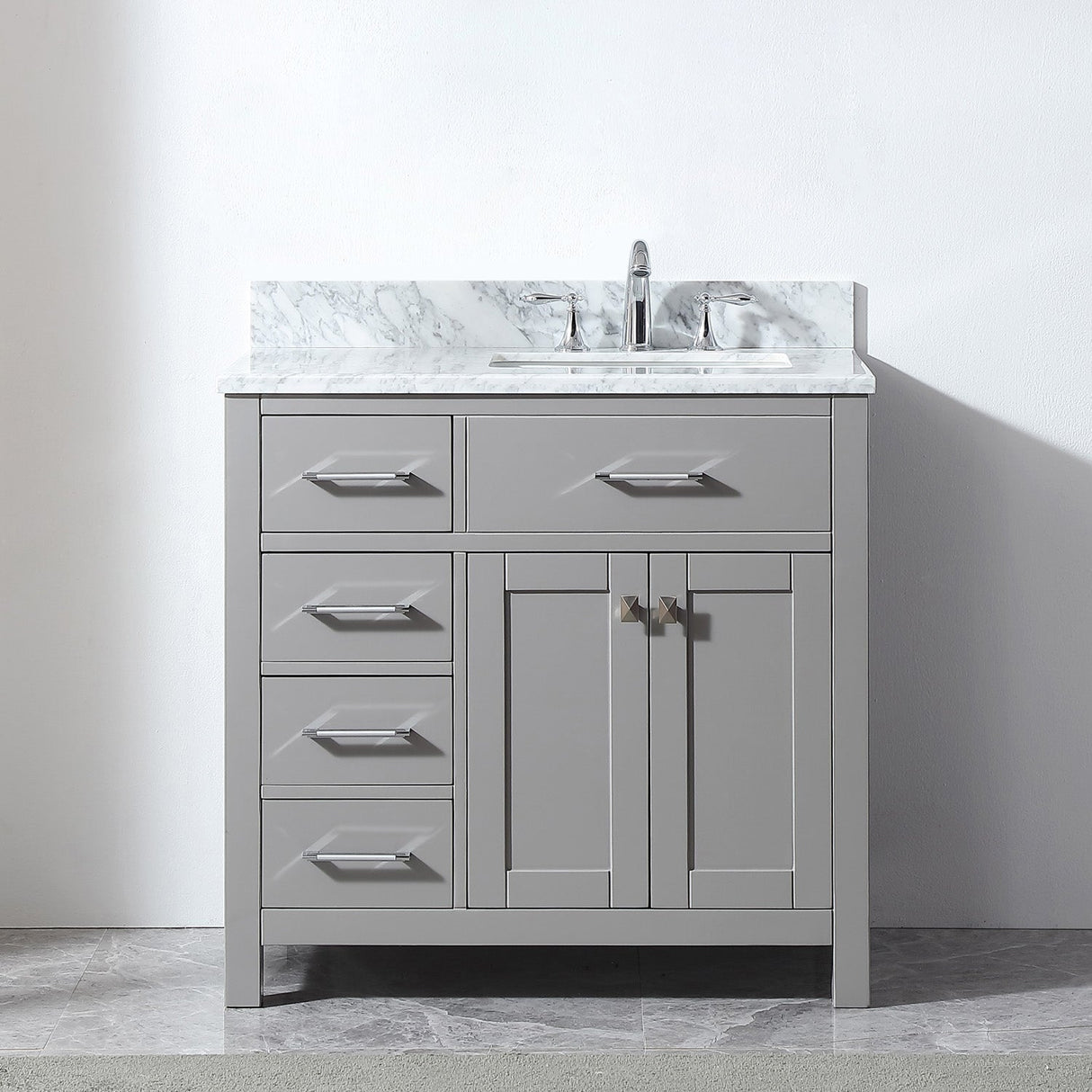 Virtu USA Caroline Parkway 36" Single Bath Vanity in White with White Marble Top and Square Sink