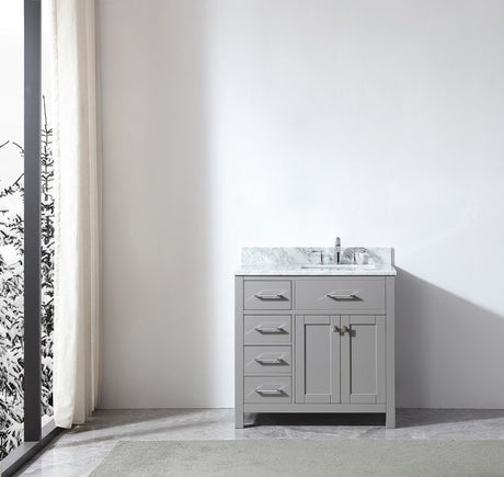 Virtu USA Caroline Parkway 36" Single Bath Vanity in White with White Marble Top and Square Sink