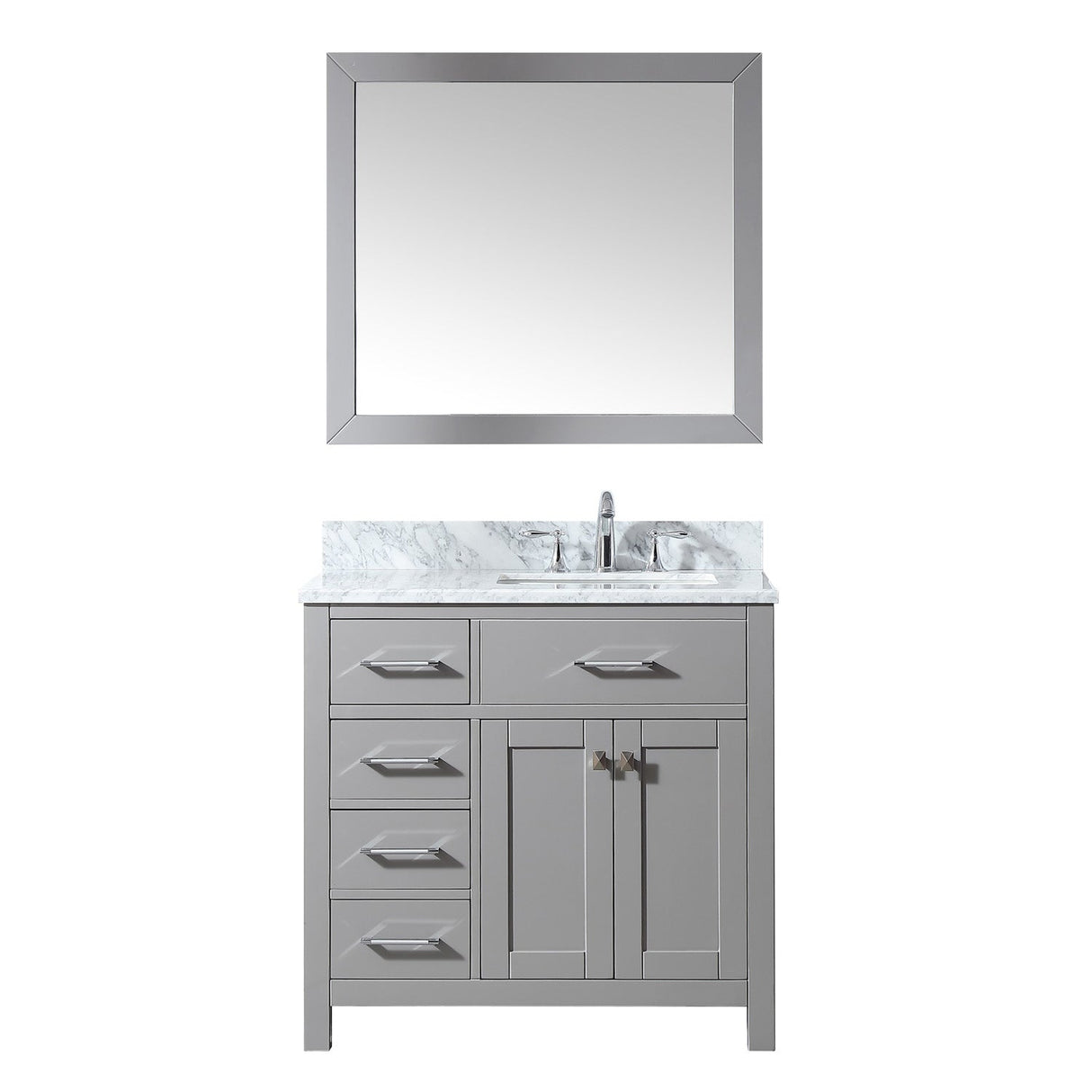 Virtu USA Caroline Parkway 36" Single Bath Vanity with Marble Top and Square Sink with Mirror - Luxe Bathroom Vanities Luxury Bathroom Fixtures Bathroom Furniture