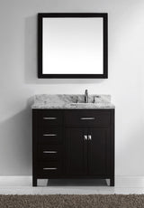 Virtu USA Caroline Parkway 36" Single Bath Vanity with Marble Top and Square Sink with Polished Chrome Faucet and Mirror - Luxe Bathroom Vanities Luxury Bathroom Fixtures Bathroom Furniture