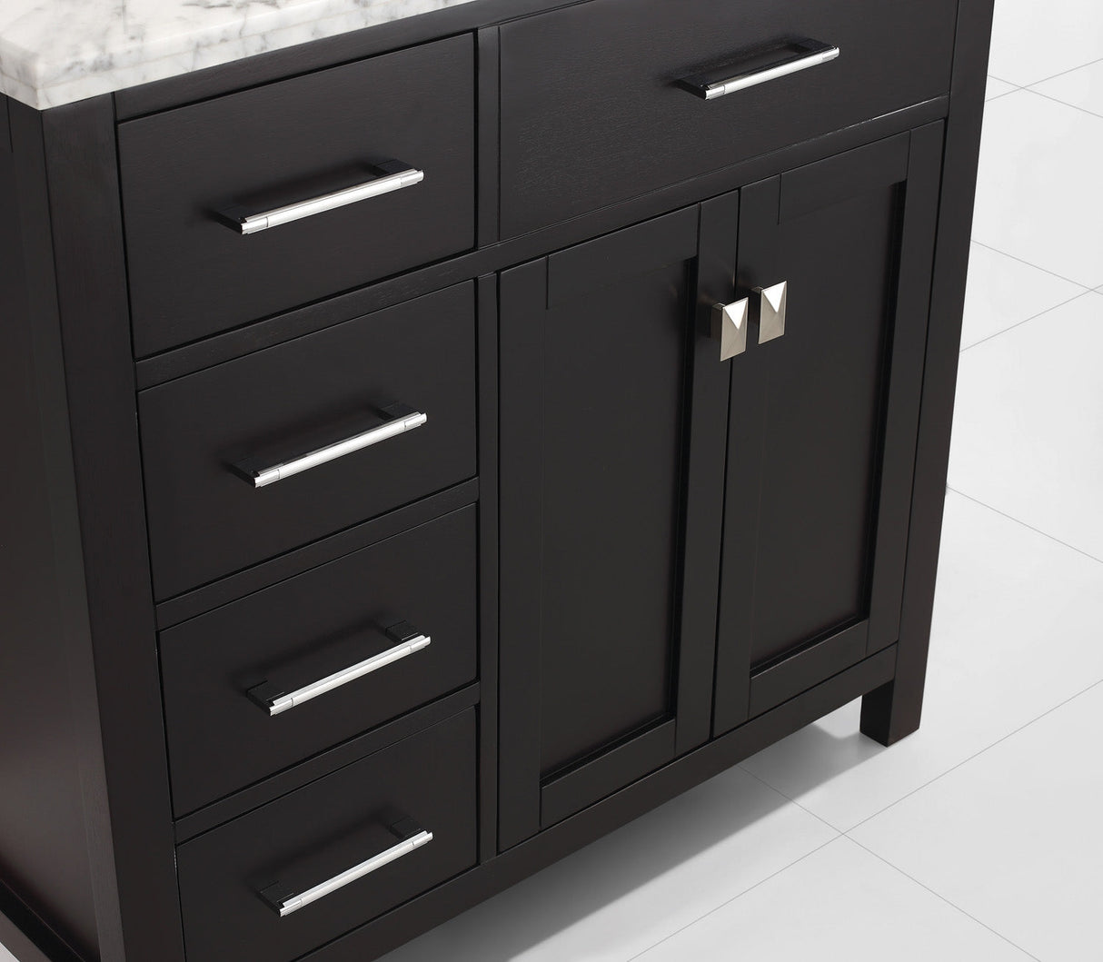 Virtu USA Caroline Parkway 36" Single Bath Vanity with White Marble Top and Square Sink with Matching Mirror
