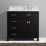 Virtu USA Caroline Parkway 36" Single Bath Vanity in White with White Marble Top and Square Sink