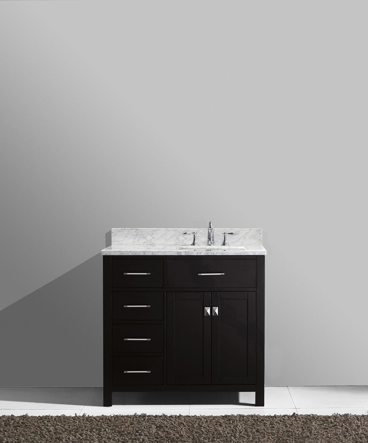 Virtu USA Caroline Parkway 36" Single Bath Vanity in White with White Marble Top and Square Sink