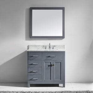 Virtu USA Caroline Parkway 36" Single Bath Vanity with White Marble Top and Square Sink with Matching Mirror