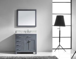 Virtu USA Caroline Parkway 36" Single Bath Vanity with White Marble Top and Square Sink with Matching Mirror