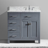 Virtu USA Caroline Parkway 36" Single Bath Vanity in White with White Marble Top and Square Sink