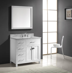 Virtu USA Caroline Parkway 36" Single Bath Vanity with White Marble Top and Square Sink with Matching Mirror