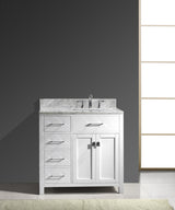 Virtu USA Caroline Parkway 36" Single Bath Vanity in White with White Marble Top and Square Sink