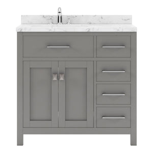 Virtu USA Caroline Parkway 36" Single Bath Vanity with Cultured Marble Quartz Top and Round Sink with Polished Chrome Faucet with Matching Mirror