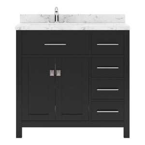Virtu USA Caroline Parkway 36" Single Bath Vanity with Cultured Marble Quartz Top and Round Sink with Polished Chrome Faucet with Matching Mirror