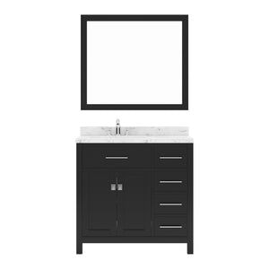 Virtu USA Caroline Parkway 36" Single Bath Vanity with Cultured Marble Quartz Top and Round Sink with Polished Chrome Faucet with Matching Mirror - Luxe Bathroom Vanities