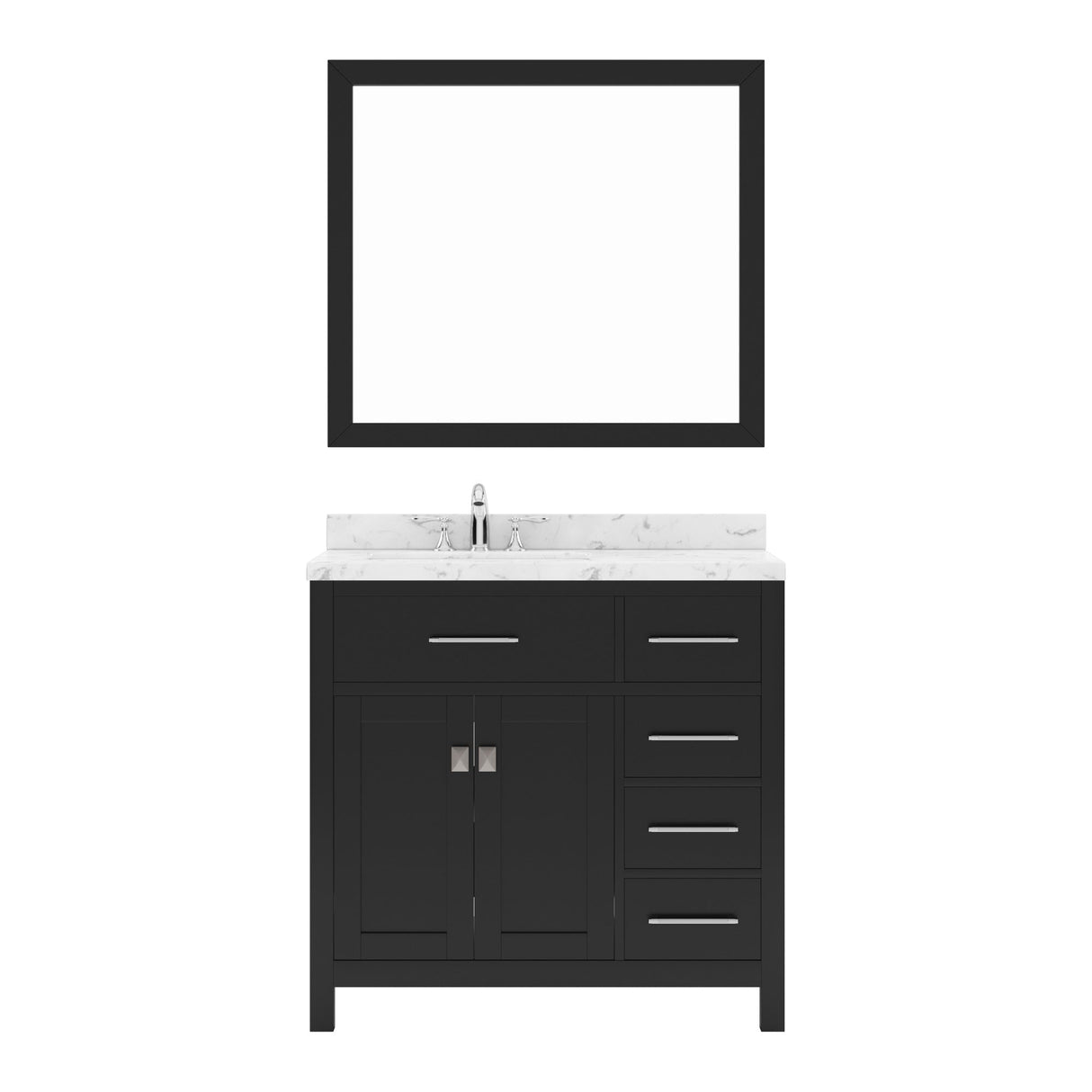 Virtu USA Caroline Parkway 36" Single Bath Vanity with Cultured Marble Quartz Top and Round Sink with Brushed Nickel Faucet with Matching Mirror - Luxe Bathroom Vanities