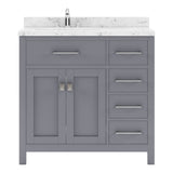 Virtu USA Caroline Parkway 36" Single Bath Vanity with Cultured Marble Quartz Top and Round Sink with Brushed Nickel Faucet with Matching Mirror