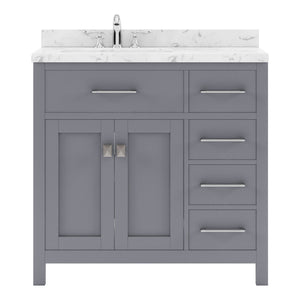 Virtu USA Caroline Parkway 36" Single Bath Vanity with Cultured Marble Quartz Top and Round Sink with Polished Chrome Faucet with Matching Mirror