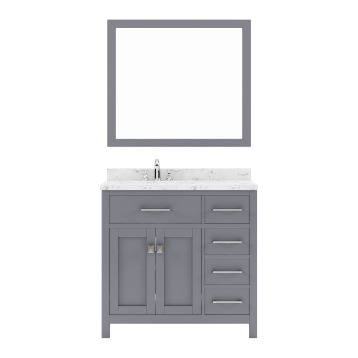 Virtu USA Caroline Parkway 36" Single Bath Vanity with Cultured Marble Quartz Top and Round Sink with Brushed Nickel Faucet with Matching Mirror - Luxe Bathroom Vanities