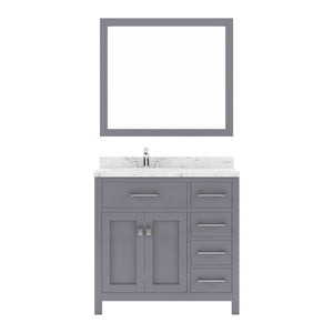 Virtu USA Caroline Parkway 36" Single Bath Vanity with Cultured Marble Quartz Top and Round Sink with Polished Chrome Faucet with Matching Mirror - Luxe Bathroom Vanities