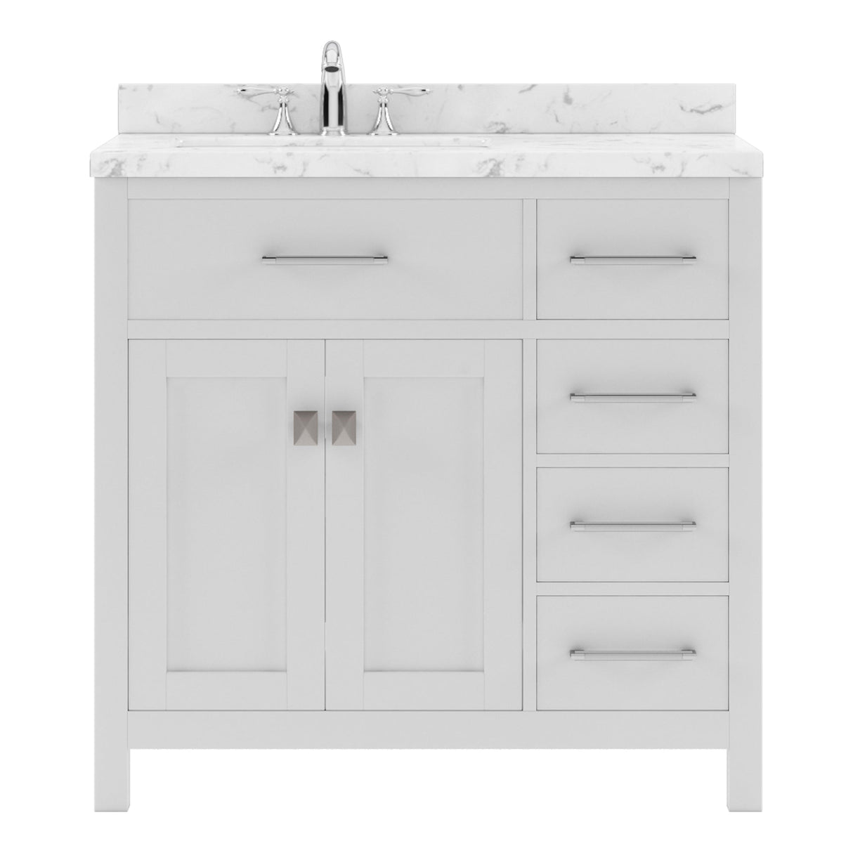 Virtu USA Caroline Parkway 36" Single Bath Vanity with Cultured Marble Quartz Top and Round Sink - Luxe Bathroom Vanities