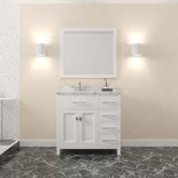 Virtu USA Caroline Parkway 36" Single Bath Vanity with Cultured Marble Quartz Top and Round Sink with Brushed Nickel Faucet with Matching Mirror