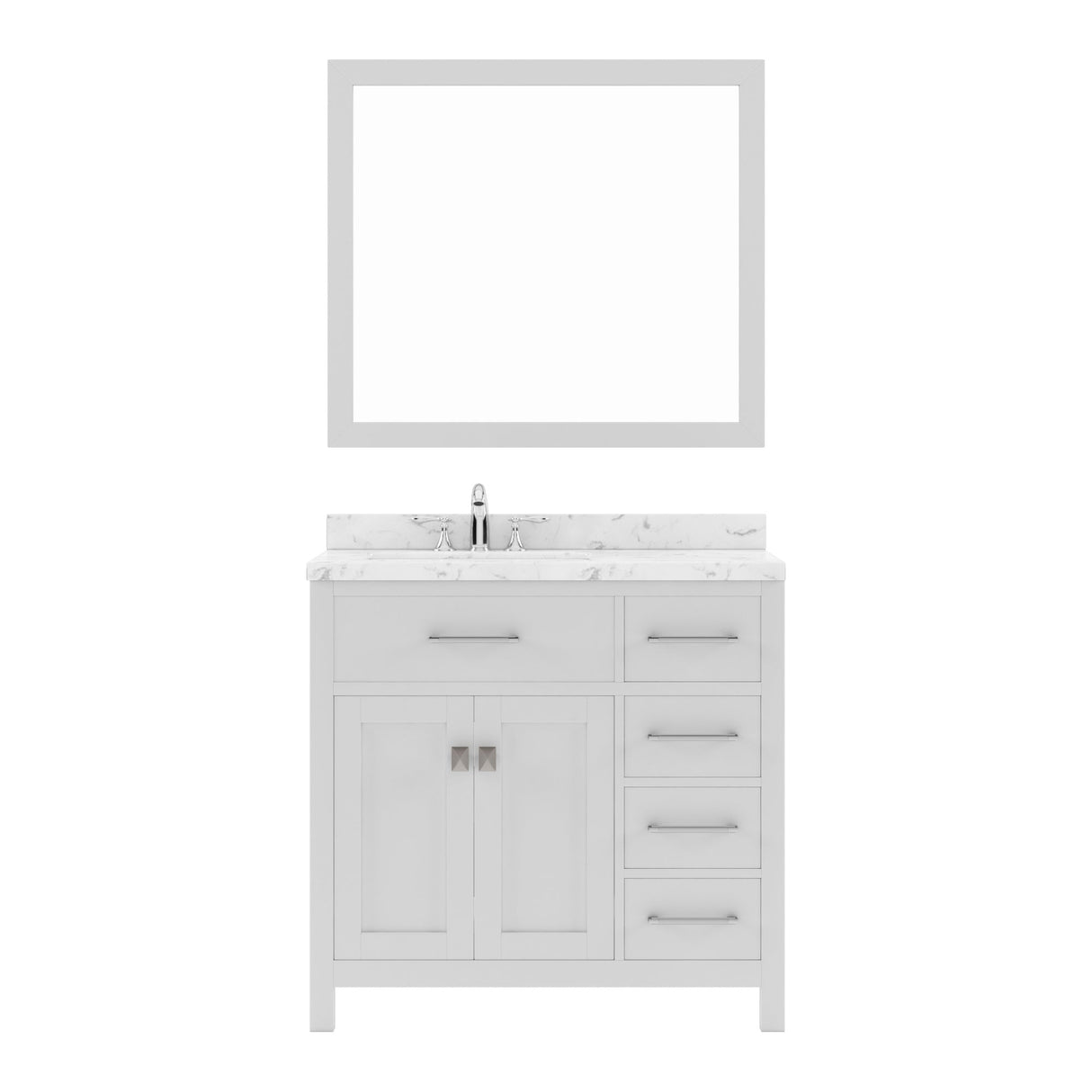 Virtu USA Caroline Parkway 36" Single Bath Vanity with Cultured Marble Quartz Top and Round Sink with Brushed Nickel Faucet with Matching Mirror - Luxe Bathroom Vanities