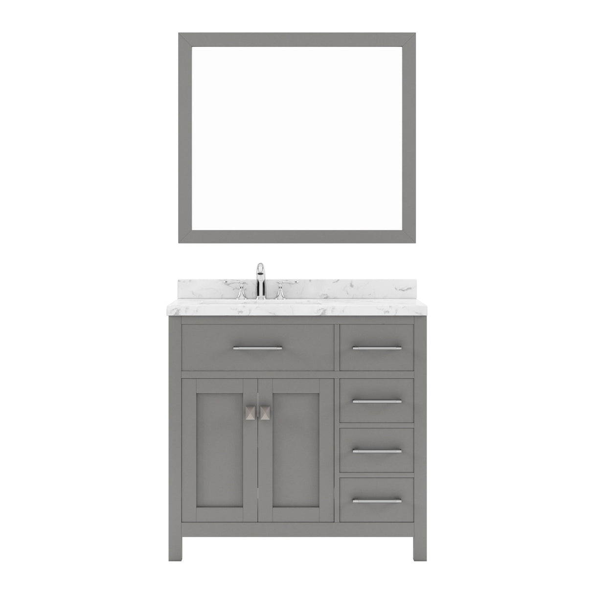 Virtu USA Caroline Parkway 36" Single Bath Vanity with Cultured Marble Quartz Top and Square Sink with Matching Mirror - Luxe Bathroom Vanities