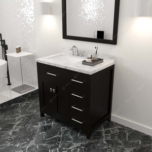 Virtu USA Caroline Parkway 36" Single Bath Vanity with Cultured Marble Quartz Top and Square Sink with Polished Chrome Faucet with Matching Mirror
