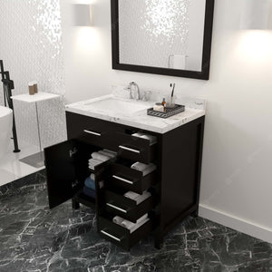 Virtu USA Caroline Parkway 36" Single Bath Vanity with Cultured Marble Quartz Top and Square Sink with Polished Chrome Faucet with Matching Mirror