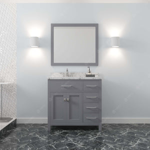 Virtu USA Caroline Parkway 36" Single Bath Vanity with Cultured Marble Quartz Top and Square Sink with Polished Chrome Faucet with Matching Mirror