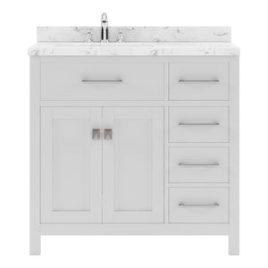 Virtu USA Caroline Parkway 36" Single Bath Vanity with Cultured Marble Quartz Top and Square Sink with Polished Chrome Faucet with Matching Mirror