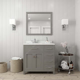 Virtu USA Caroline Parkway 36" Single Bath Vanity with Dazzle White Quartz Top and Round Sink with Matching Mirror