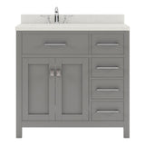 Virtu USA Caroline Parkway 36" Single Bath Vanity with Dazzle White Quartz Top and Round Sink with Brushed Nickel Faucet with Matching Mirror