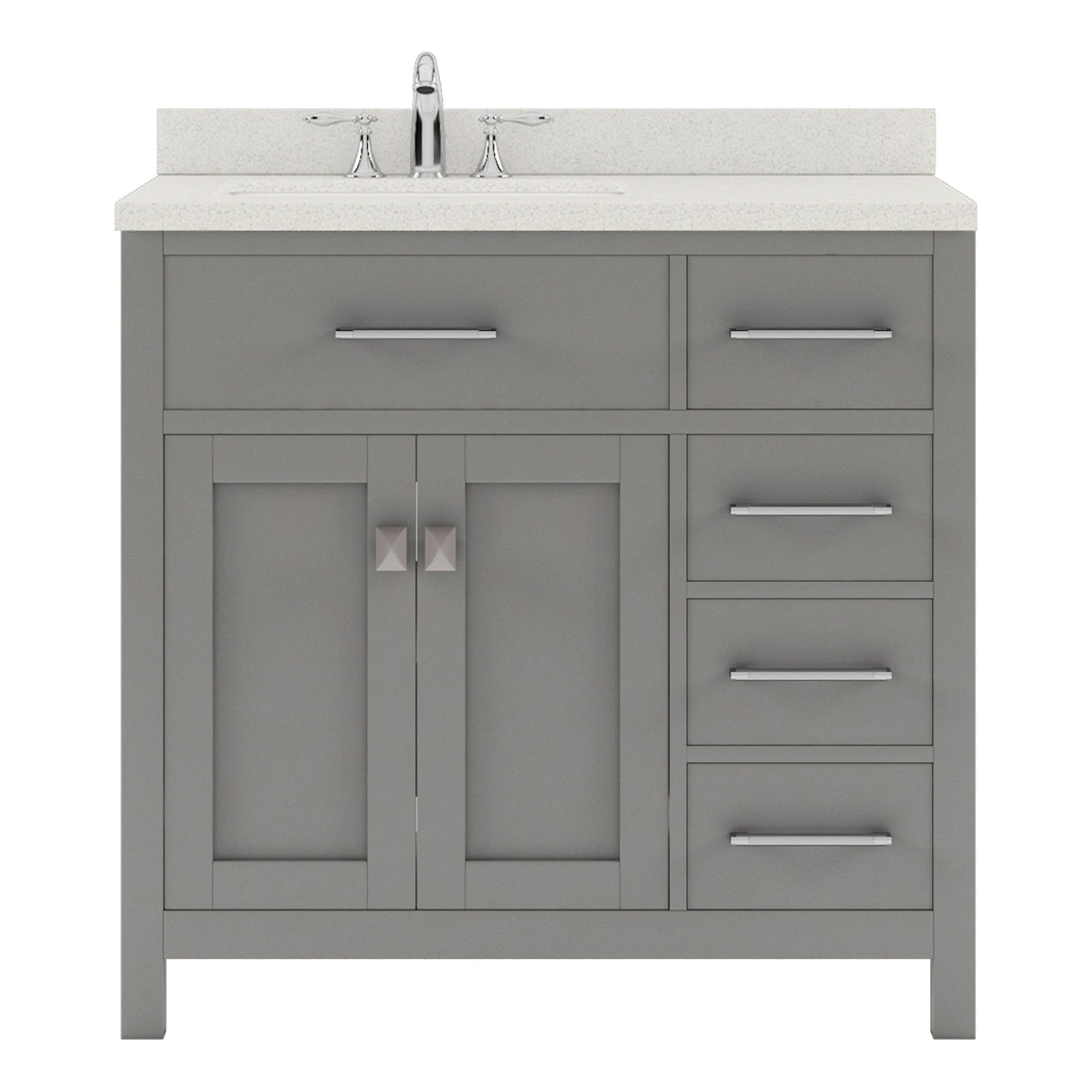 Virtu USA Caroline Parkway 36" Single Bath Vanity with Dazzle White Quartz Top and Round Sink with Matching Mirror