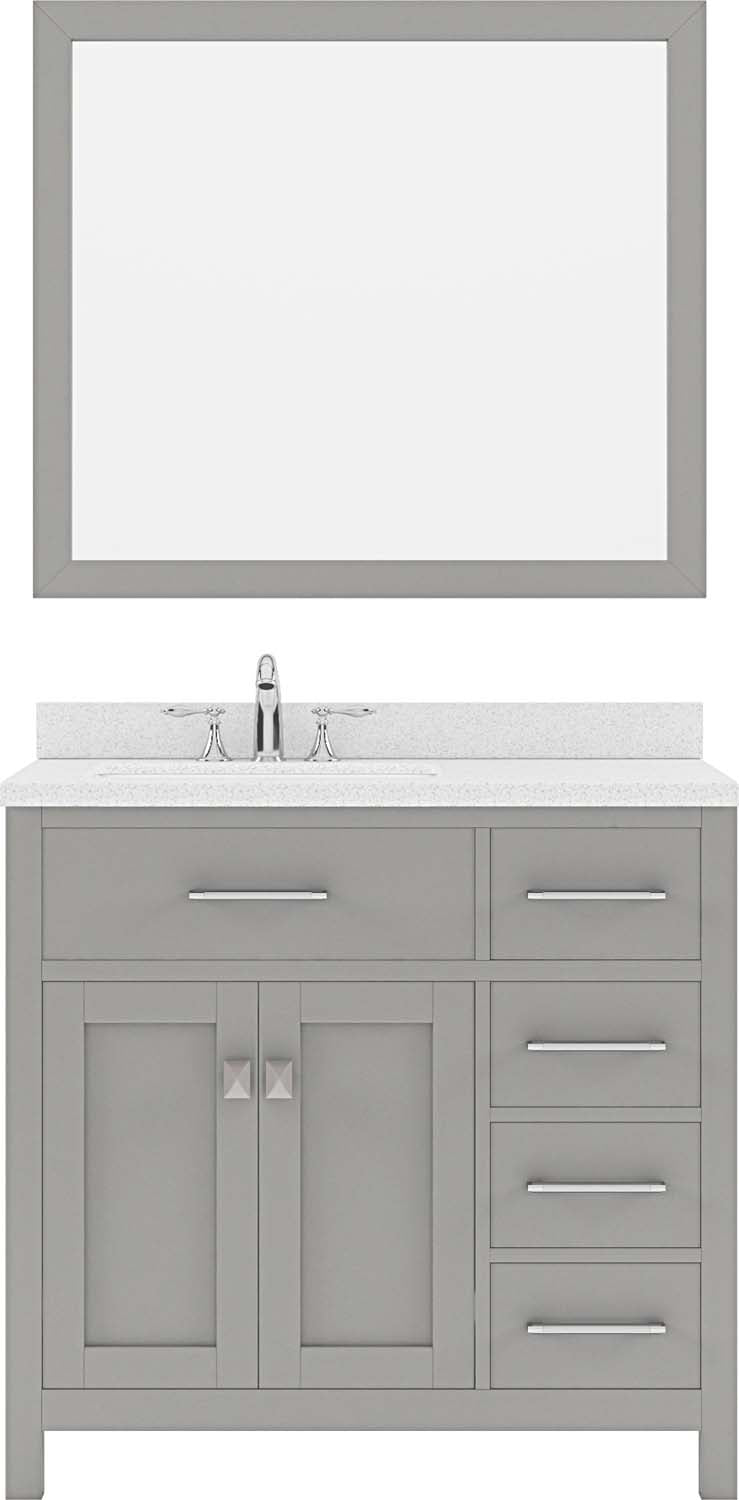 Virtu USA Caroline Parkway 36" Single Bath Vanity in Cashmere Grey with Dazzle White Top and Round Sink with Mirror - Luxe Bathroom Vanities Luxury Bathroom Fixtures Bathroom Furniture