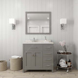 Virtu USA Caroline Parkway 36" Single Bath Vanity with Dazzle White Quartz Top and Round Sink with Brushed Nickel Faucet with Matching Mirror