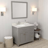 Virtu USA Caroline Parkway 36" Single Bath Vanity with Dazzle White Quartz Top and Round Sink with Brushed Nickel Faucet with Matching Mirror