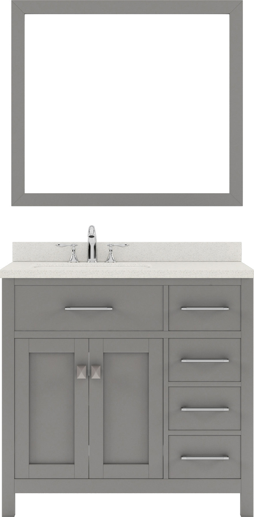 Virtu USA Caroline Parkway 36" Single Bath Vanity in Cashmere Grey with Dazzle White Top and Round Sink with Polished Chrome Faucet and Mirror - Luxe Bathroom Vanities