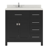 Virtu USA Caroline Parkway 36" Single Bath Vanity with Dazzle White Quartz Top and Round Sink with Matching Mirror