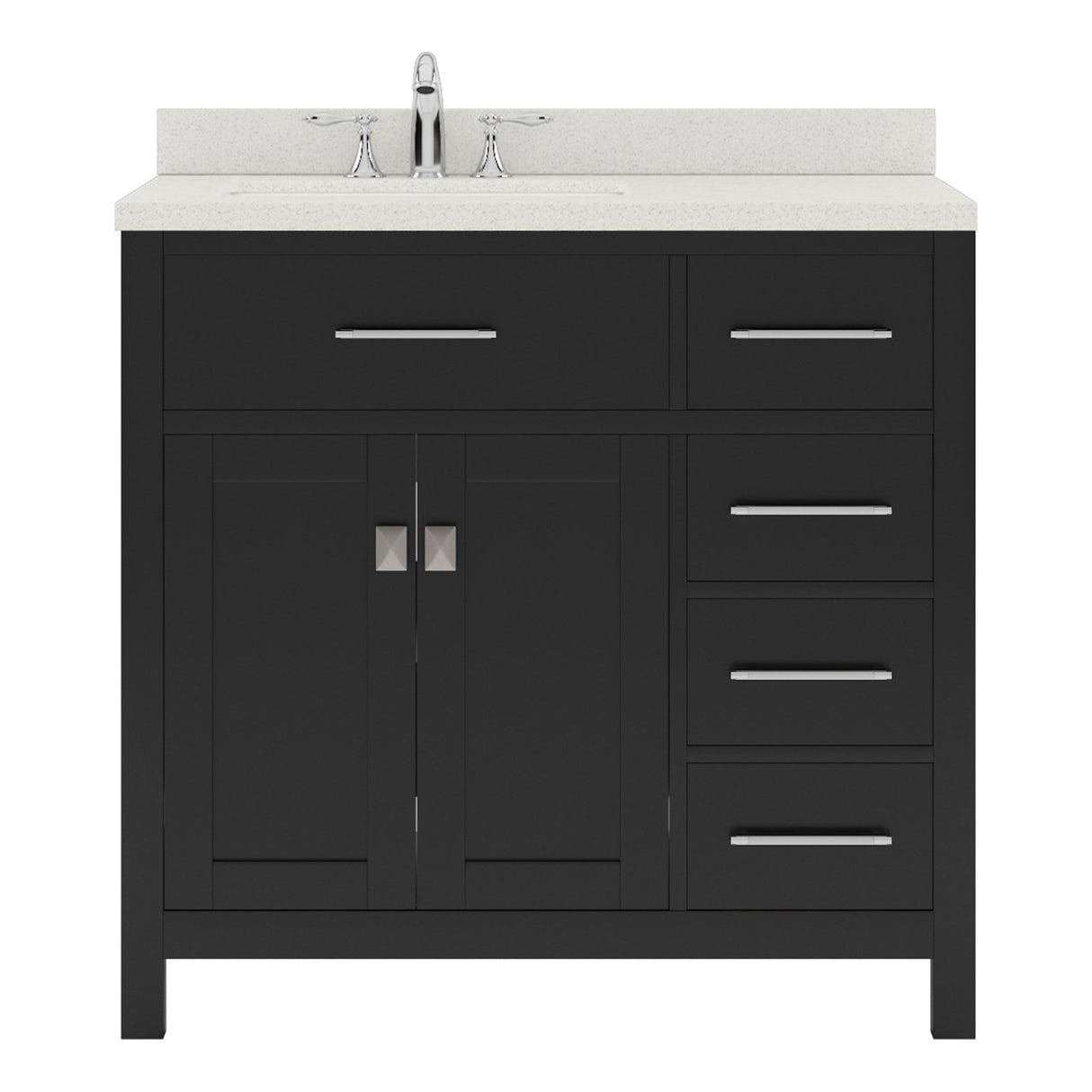 Virtu USA Caroline Parkway 36" Single Bath Vanity with Dazzle White Quartz Top and Round Sink with Brushed Nickel Faucet with Matching Mirror