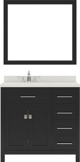 Virtu USA Caroline Parkway 36" Single Bath Vanity with Dazzle White Quartz Top and Round Sink with Polished Chrome Faucet with Matching Mirror - Luxe Bathroom Vanities