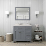 Virtu USA Caroline Parkway 36" Single Bath Vanity with Dazzle White Quartz Top and Round Sink with Matching Mirror