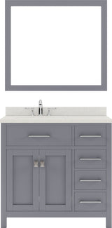 Virtu USA Caroline Parkway 36" Single Bath Vanity with Dazzle White Quartz Top and Round Sink with Polished Chrome Faucet with Matching Mirror - Luxe Bathroom Vanities