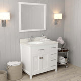 Virtu USA Caroline Parkway 36" Single Bath Vanity with Dazzle White Quartz Top and Round Sink with Matching Mirror