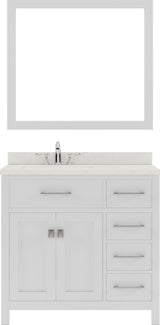 Virtu USA Caroline Parkway 36" Single Bath Vanity with Dazzle White Quartz Top and Round Sink with Polished Chrome Faucet with Matching Mirror - Luxe Bathroom Vanities